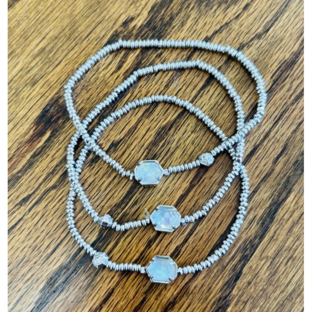 Kendra Scott Silver Stretch Bracelet Trio with Opalescent Stones
